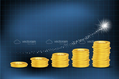 Business Graph Made Of Gold Coins on a Dark Blue Background